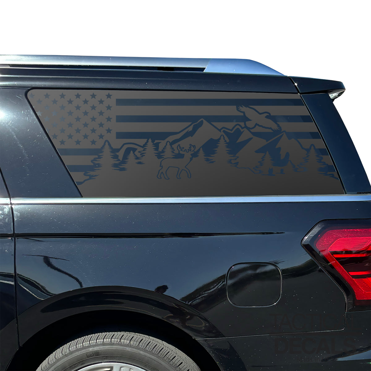 USA Flag with Mountain and Wildlife Scene Decal for 2018 - 2024