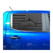 Load image into Gallery viewer, USA Flag with Mountain Scene Decal for 2019 - 2023 Ford Ranger Rear Door Windows - Matte Black