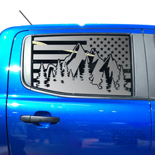 Load image into Gallery viewer, USA Flag w/Mountain Scene Decal for 2020 Ford Ranger Rear door Windows - Matte Black