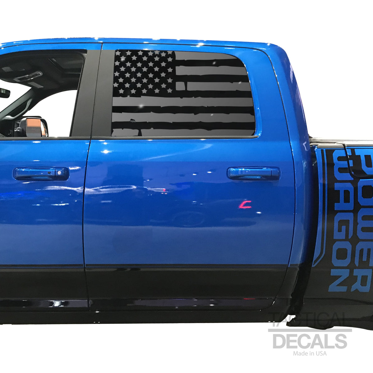 Lilcowboy Distressed USA Flag Decals For Ram 1500/2500 (2010-2018) – Side Window Hemi DC4
