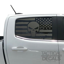 Load image into Gallery viewer, USA Flag Decal with Skull for 2014-2022 Chevy Colorado Rear Window - Matte Black
