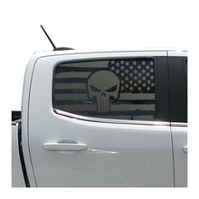 Load image into Gallery viewer, USA Flag Decal with Skull for 2014-2022 Chevy Colorado Rear Window - Matte Black
