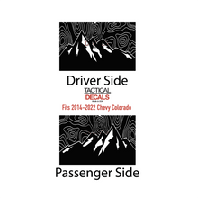 Load image into Gallery viewer, Topography Mountain Scene Decal for 2014-2022 Chevy Colorado Rear Door Windows - Matte Black
