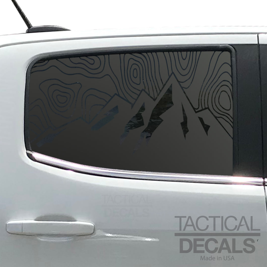 Topography Mountain Scene Decal for 2014-2022 Chevy Colorado Rear Door Windows - Matte Black