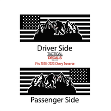 Load image into Gallery viewer, USA Flag with Sasquatch Decals for 2018-2023 Chevy Traverse 3rd Windows - Matte Black
