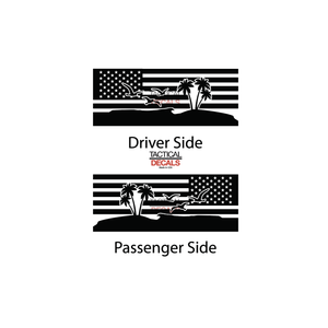 USA Flag with Beach Palm Tree Scene Decal for 2021 - 2024 Cadillac Escalade 3rd Windows - Matte Black
