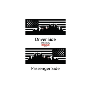 USA Flag with Mountain Range Scene Decal for 2021 - 2024 Cadillac Escalade 3rd Windows - Matte Black