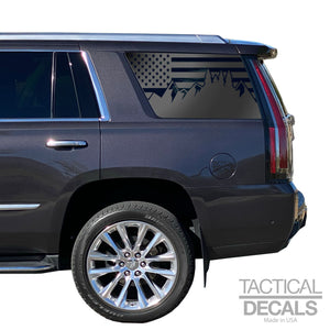 USA Flag with Mountain Range Scene Decal for 2021 - 2024 Cadillac Escalade 3rd Windows - Matte Black