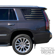 Load image into Gallery viewer, Distressed USA Flag Decal for 2021 - 2024 Cadillac Escalade 3rd Windows - Matte Black
