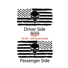 Load image into Gallery viewer, USA Flag Decal with Skull for 2017-2025 Chrysler Pacifica Rear Third Window - Matte Black
