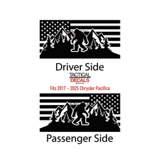 Load image into Gallery viewer, USA Flag Decal with Sasquatch for 2017-2025 Chrysler Pacifica Rear Third Window - Matte Black
