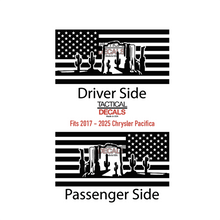 Load image into Gallery viewer, USA Flag Decal with Arizona Desert Scene for 2017-2025 Chrysler Pacifica Rear Third Window - Matte Black
