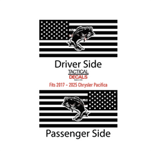 Load image into Gallery viewer, USA Flag Decal with Bass Fishing Scene for 2017-2025 Chrysler Pacifica Rear Third Window - Matte Black
