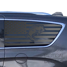 Load image into Gallery viewer, USA Flag Decal with Bass Fishing Scene for 2017-2025 Chrysler Pacifica Rear Third Window - Matte Black
