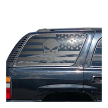 Load image into Gallery viewer, USA Flag Decal with Skull for 2000-2006 Chevy Tahoe Rear Third Window - Matte Black
