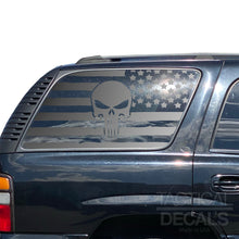Load image into Gallery viewer, USA Flag Decal with Skull for 2000-2006 Chevy Tahoe Rear Third Window - Matte Black
