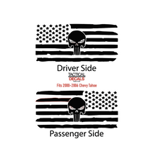 Load image into Gallery viewer, USA Flag Decal with Skull for 2000-2006 Chevy Tahoe Rear Third Window - Matte Black
