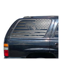 Load image into Gallery viewer, USA Flag Decal with Bass Fishing for 2000-2006 Chevy Tahoe Rear Third Window - Matte Black
