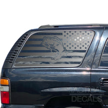 Load image into Gallery viewer, USA Flag Decal with Bass Fishing for 2000-2006 Chevy Tahoe Rear Third Window - Matte Black
