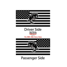Load image into Gallery viewer, USA Flag Decal with Bass Fishing for 2000-2006 Chevy Tahoe Rear Third Window - Matte Black
