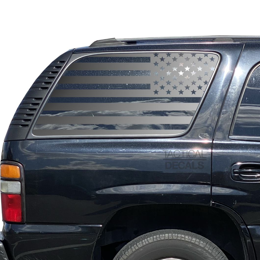 USA Flag Decal for 2000-2006 Chevy Tahoe 3rd Windows - Matte Black