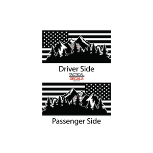 USA Flag w/ Mountain Scene Decal for 2000-2006 Chevy Tahoe 3rd Windows - Matte Black
