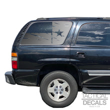 Load image into Gallery viewer, Distressed State of Texas Flag Decal for 2000-2006 Chevy Tahoe Rear Third Window - Matte Black
