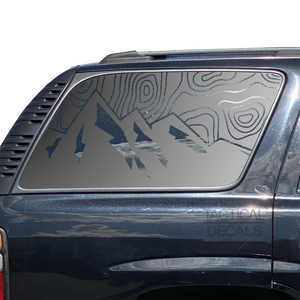 Topography Mountain Scene Decal for 2000-2006 Chevy Tahoe 3rd Windows - Matte Black