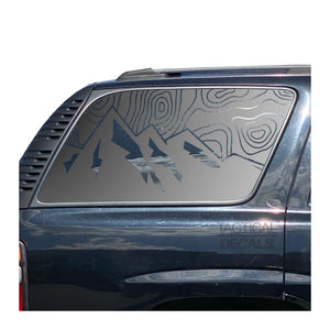Topography Mountain Scene Decal for 2000-2006 Chevy Tahoe 3rd Windows - Matte Black