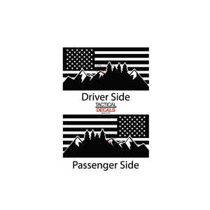 USA Flag w/ Mountain Scene III Decal for 2015-2020 Chevy Tahoe 3rd Windows - Matte Black
