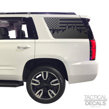 Load image into Gallery viewer, USA Flag w/ Mountain Scene III Decal for 2015-2020 Chevy Tahoe 3rd Windows - Matte Black

