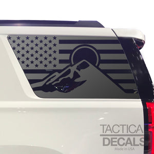 Mountain Scene Flag Decals for 2015-2020 Chevy Tahoe 3rd Windows - Matte Black