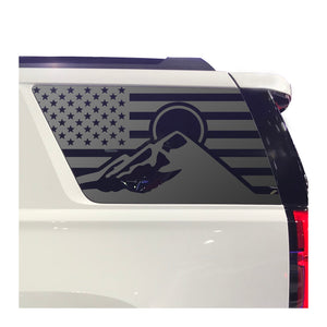 Mountain Scene Flag Decals for 2015-2020 Chevy Tahoe 3rd Windows - Matte Black