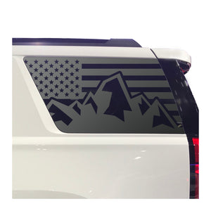 Mountain Scene Flag Decals for 2015-2020 Chevy Tahoe 3rd Windows - Matte Black