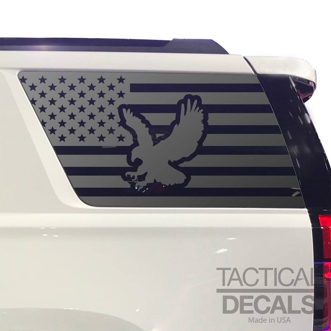 USA Flag Decals for 2015-2020 Chevy Tahoe 3rd Windows - Matte Black