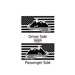 USA Flag with Mountains Decals for 2015-2020 Chevy Tahoe 3rd Windows - Matte Black