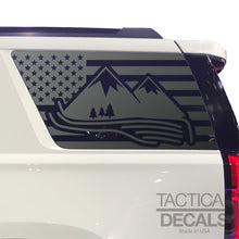 Load image into Gallery viewer, USA Flag with Mountains Decals for 2015-2020 Chevy Tahoe 3rd Windows - Matte Black
