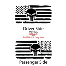 Load image into Gallery viewer, USA Flag Decal with Skull for 2015-2020 Chevy Tahoe Rear Third Window - Matte Black
