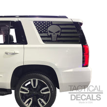 Load image into Gallery viewer, USA Flag Decal with Skull for 2015-2020 Chevy Tahoe Rear Third Window - Matte Black
