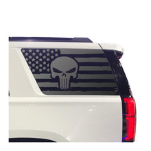 Load image into Gallery viewer, USA Flag Decal with Skull for 2015-2020 Chevy Tahoe Rear Third Window - Matte Black
