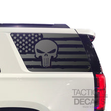 Load image into Gallery viewer, USA Flag Decal with Skull for 2015-2020 Chevy Tahoe Rear Third Window - Matte Black
