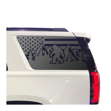 Load image into Gallery viewer, USA Flag Decal with Sasquatch for 2015-2020 Chevy Tahoe Rear Third Window - Matte Black
