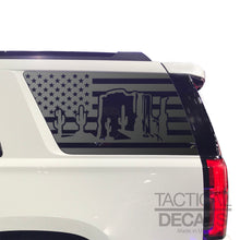 Load image into Gallery viewer, USA Flag Decal with Arizona Desert for 2015-2020 Chevy Tahoe Rear Third Window - Matte Black
