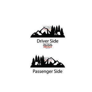 Mountain Camping Scene Decal for 2015-2020 Chevy Tahoe 3rd Windows - Matte Black