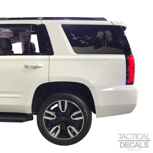 Beach Scene II Decal for 2015-2020 Chevy Tahoe 3rd Windows - Matte Black