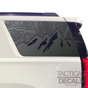 Topography Mountain Decals for 2015-2020 Chevy Tahoe 3rd Windows - Matte Black