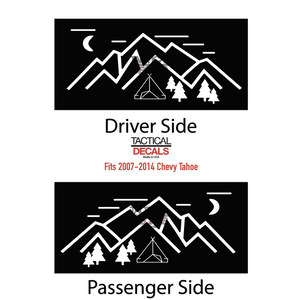 Minimalist Mountain Scene Decal for 2007-2014 Chevy Tahoe Rear Windows - Matte Black