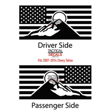 Load image into Gallery viewer, USA Flag Decal with Mountain Scene for 2007-2014 Chevy Tahoe Rear Windows - Matte Black
