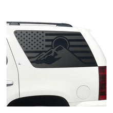 Load image into Gallery viewer, USA Flag Decal with Mountain Scene for 2007-2014 Chevy Tahoe Rear Windows - Matte Black

