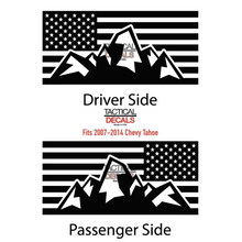 Load image into Gallery viewer, USA Flag Decal with Mountain Scene for 2007-2014 Chevy Tahoe Rear Windows - Matte Black
